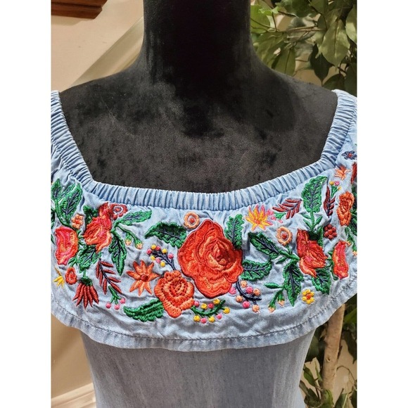 Divided Women Blue Floral 100% Lyocell Off The Shoulder Casual Top Blouse Size 2 - Picture 2 of 12